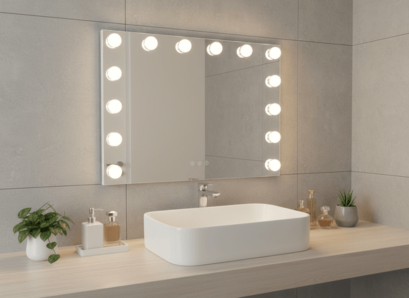 LED Beauty Mirror with 14 Bulbs, Colour Settings, USB A and USB C, White, 50 × 42cm - RnR Galore