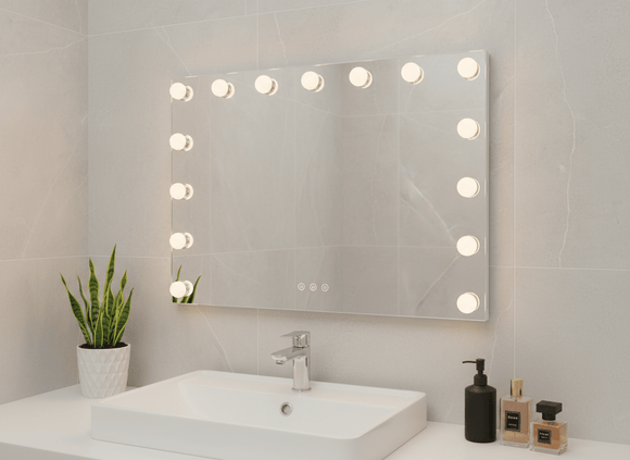 LED Beauty Mirror with 15 Bulbs, Colour Settings, USB A and USB C, White, 58 × 48cm - RnR Galore