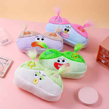 Light Green and Green Hair Cute Plush Monster Pencil Case - Fluffy Stationery Pouch with DIY Styleable Hair for Kids - RnR Galore