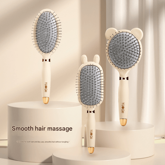 Little Bear Comb Soft Touch Air Cushion Hair Brush with Built - in Cleaning Claw Detangling Massage Comb for Wet and Dry Hair Gentle Scalp Care - RnR Galore