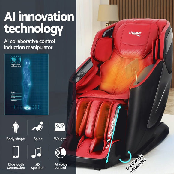 Livemor 4D Massage Chair Electric Recliner Home Massager Red - RnR Galore