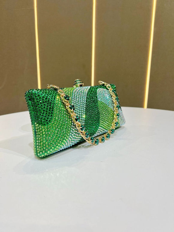 Luxury Green Rhinestone Evening Clutch Bag Women Crystal Sparkle Formal Purse with Chain Strap for Wedding Party Prom - RnR Galore