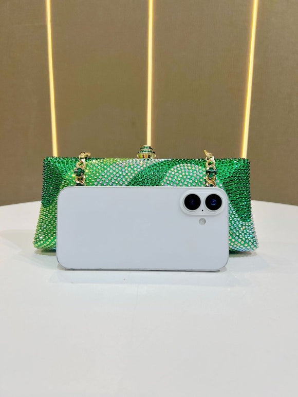 Luxury Green Rhinestone Evening Clutch Bag Women Crystal Sparkle Formal Purse with Chain Strap for Wedding Party Prom - RnR Galore