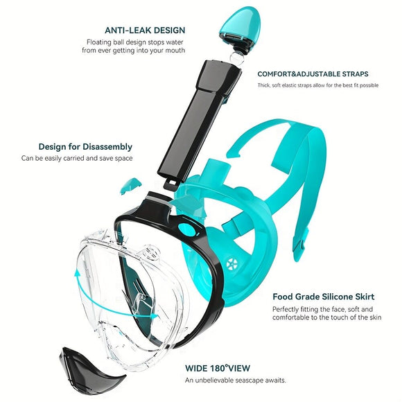 L/XL full - face silicone snorkeling mask, full - dry panoramic snorkeling mirror, camera bracket, large frame anti - leakage and anti - fog swimming mirror set, suitable for adults. - RnR Galore