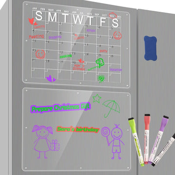Magnetic Acrylic Fridge Calendar & Memo Board Set - Dry Erase Planner with Markers & Eraser(43*30cm 3mm) - RnR Galore