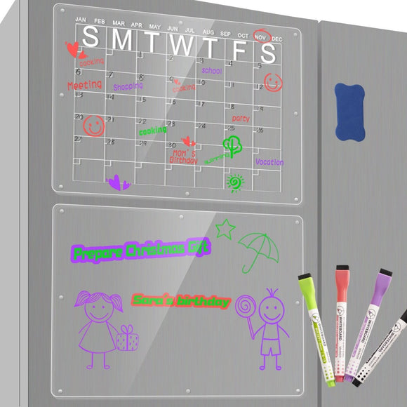 Magnetic Acrylic Fridge Calendar & Memo Board Set - Dry Erase Planner with Markers & Eraser(43*30cm 3mm) - RnR Galore