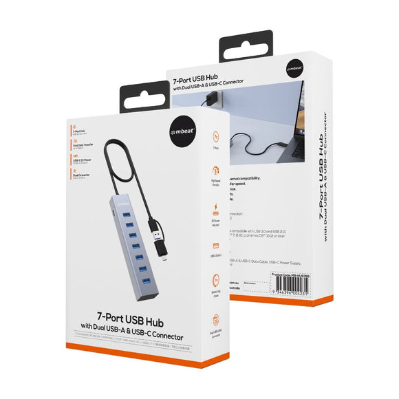 mbeat 7 - Port USB Hub with Dual USB - A & USB - C Connector - RnR Galore