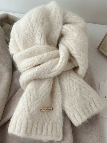 Milk White Alpaca Wool Blend Solid Color Knitted Scarf for Women Winter New Style Student High Quality Couple Woolen Neck Warmer - RnR Galore