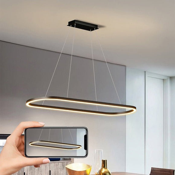 Modern Minimalist Oval Pendant Light Adjustable LED Chandelier Black - RnR Galore