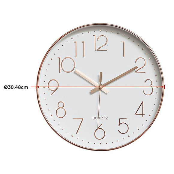 Modern Rose Gold Wall Clock – Silent Non - Ticking Quartz Battery Operated Design - RnR Galore