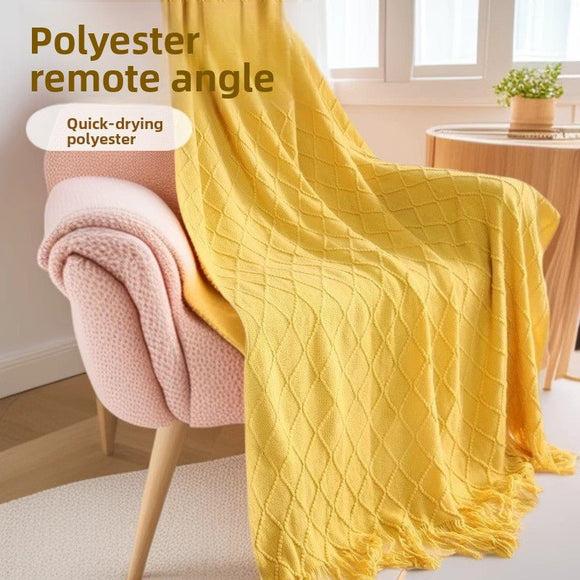 Morandi blue Nordic Knitted Throw Blanket with Tassels 130x230cm Soft Acrylic Diamond Pattern Sofa Cover Bed Runner and Travel Blanket - RnR Galore