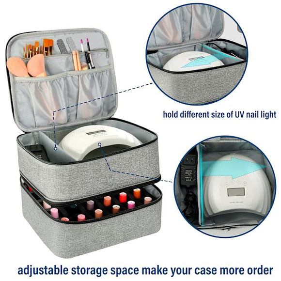 Nail Polish Storage Case with UV Light Gray Professional Organizer for Nail Kits - RnR Galore