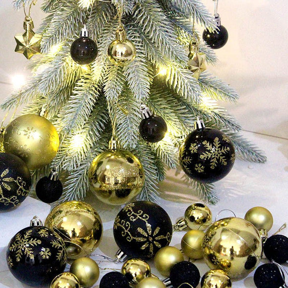 Navy blue and white 44 - Piece Assorted Christmas Baubles Set with Elegant Designs in Wooden Gift Box - 3 - 6cm Decorative Ornaments for Tree, Home & Holiday Display - RnR Galore