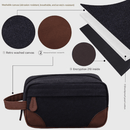 Navy Blue Men's Vintage Canvas Toiletry Bag PU Leather Accent Travel Wash Pouch Large Capacity Shaving Kit Organiser - RnR Galore