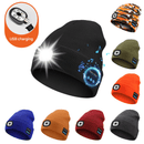 Navy blue Wireless Bluetooth Beanie Hat with USB Rechargeable LED Headlight - Unisex Knit Cap for Running & Camping - RnR Galore