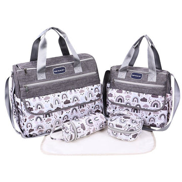Newborn Diaper Bag Set with Changing Pad – 4 - Piece Baby Organizer, Large Capacity Mom Backpack, Insulated Bottle Sleeve & Lunch Bag, Travel Diaper Bag for Moms (Grey) - RnR Galore