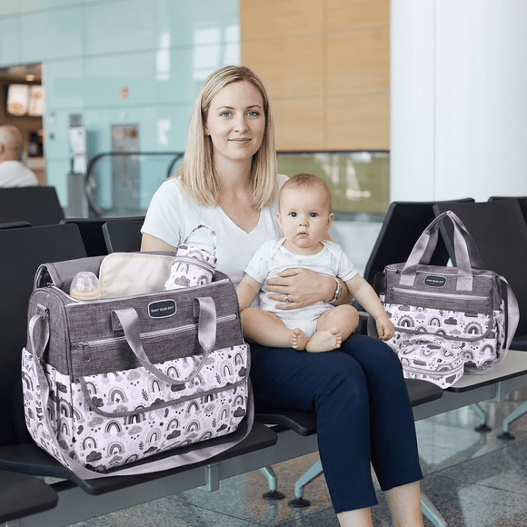 Newborn Diaper Bag Set with Changing Pad – 4 - Piece Baby Organizer, Large Capacity Mom Backpack, Insulated Bottle Sleeve & Lunch Bag, Travel Diaper Bag for Moms (Grey) - RnR Galore