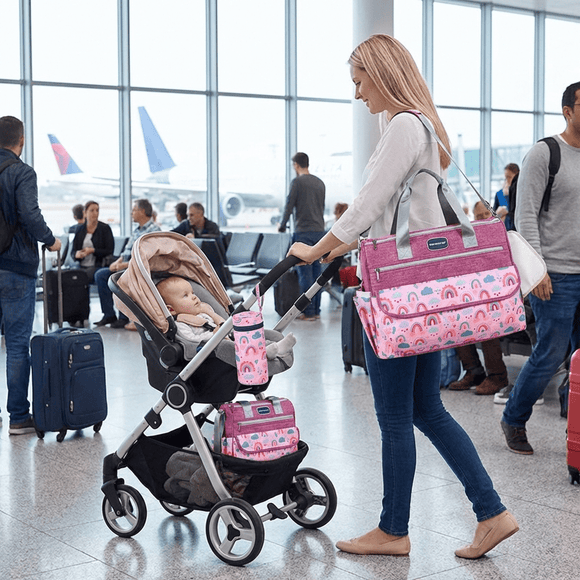 Newborn Diaper Bag Set with Changing Pad – 4 - Piece Baby Organizer, Large Capacity Mom Backpack, Insulated Bottle Sleeve & Lunch Bag, Travel Diaper Bag for Moms (Red) - RnR Galore