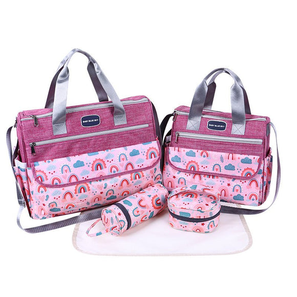 Newborn Diaper Bag Set with Changing Pad – 4 - Piece Baby Organizer, Large Capacity Mom Backpack, Insulated Bottle Sleeve & Lunch Bag, Travel Diaper Bag for Moms (Red) - RnR Galore