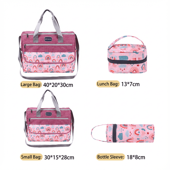 Newborn Diaper Bag Set with Changing Pad – 4 - Piece Baby Organizer, Large Capacity Mom Backpack, Insulated Bottle Sleeve & Lunch Bag, Travel Diaper Bag for Moms (Red) - RnR Galore