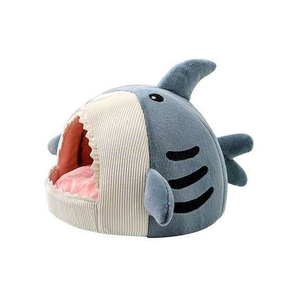 Novelty Shark Pet Cave Bed Enclosed Cozy Sleeping Nest for Cats and Small Dogs Soft Flannel Year Round Comfort Light Blue L Size - RnR Galore