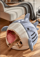 Novelty Shark Pet Cave Bed Enclosed Cozy Sleeping Nest for Cats and Small Dogs Soft Flannel Year Round Comfort Light Blue M Size - RnR Galore