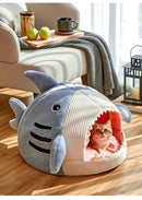 Novelty Shark Pet Cave Bed Enclosed Cozy Sleeping Nest for Cats and Small Dogs Soft Flannel Year Round Comfort Light Blue M Size - RnR Galore