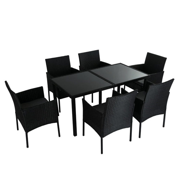 Outdoor Minimalist Black Wicker 6 - Seater Dining Set - RnR Galore