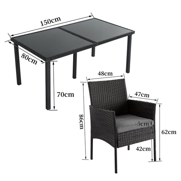Outdoor Minimalist Black Wicker 6 - Seater Dining Set - RnR Galore