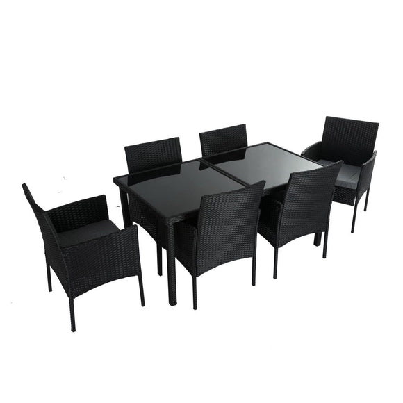 Outdoor Minimalist Black Wicker 6 - Seater Dining Set - RnR Galore