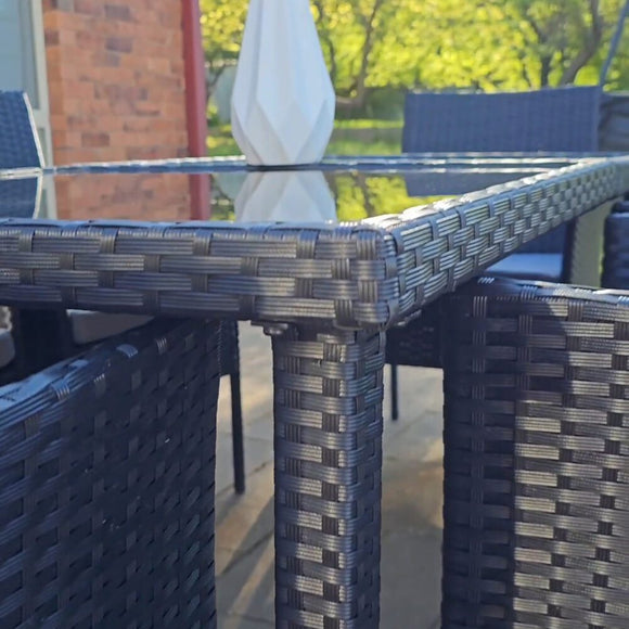 Outdoor Minimalist Black Wicker 6 - Seater Dining Set - RnR Galore