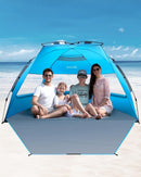 OutdoorMaster Pop Up 3 - 4 Person Beach Tent X - Large - Easy Setup, Portable Beach Shade Canopy Folding Sun Shelter with UPF 50+ UV Protection Removable Skylight Family Size (Blue) - RnR Galore