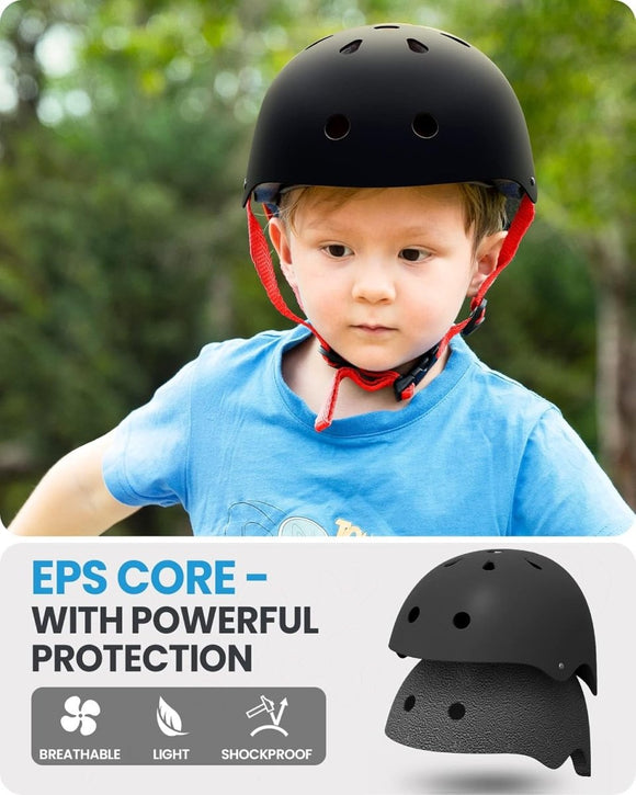 OutdoorMaster Youth & Kids Bike Helmet - Adjustable Multi - Sports Skateboard Helmet with Removable Liners for Balance Bike, Toddler Scooter, One Wheel Hoverboard - Black Red - Large - RnR Galore