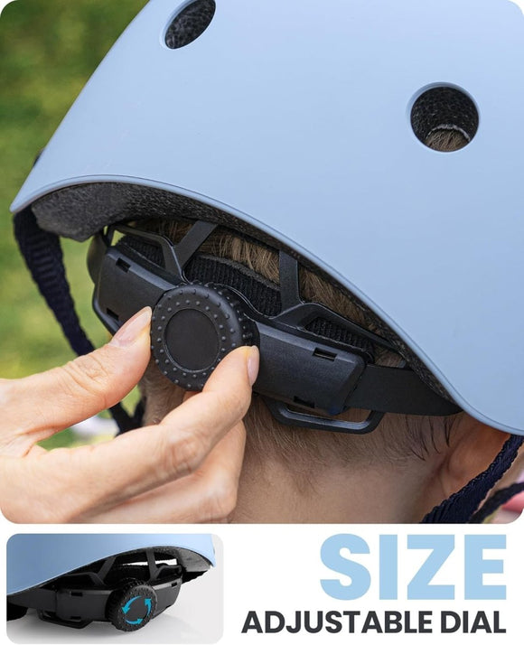 OutdoorMaster Youth & Kids Bike Helmet - Adjustable Multi - Sports Skateboard Helmet with Removable Liners for Balance Bike, Toddler Scooter, One Wheel Hoverboard - Light Blue - Medium - RnR Galore