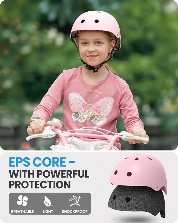 OutdoorMaster Youth & Kids Bike Helmet - Adjustable Multi - Sports Skateboard Helmet with Removable Liners for Balance Bike, Toddler Scooter, One Wheel Hoverboard - Light Pink - Medium - RnR Galore