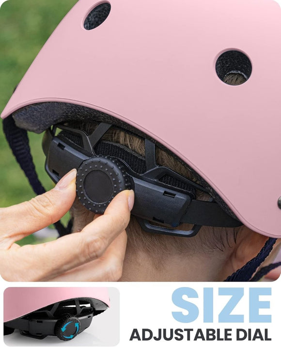 OutdoorMaster Youth & Kids Bike Helmet - Adjustable Multi - Sports Skateboard Helmet with Removable Liners for Balance Bike, Toddler Scooter, One Wheel Hoverboard - Light Pink - Medium - RnR Galore