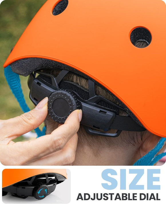OutdoorMaster Youth & Kids Bike Helmet - Adjustable Multi - Sports Skateboard Helmet with Removable Liners for Balance Bike, Toddler Scooter, One Wheel Hoverboard - Orange - Large - RnR Galore