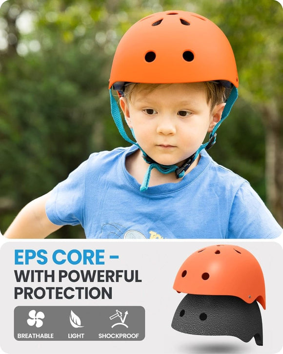 OutdoorMaster Youth & Kids Bike Helmet - Adjustable Multi - Sports Skateboard Helmet with Removable Liners for Balance Bike, Toddler Scooter, One Wheel Hoverboard - Orange - Large - RnR Galore