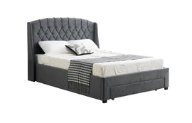 Paris Tall Tufted Velvet Dark Grey Bed with Storage Drawer - King - RnR Galore