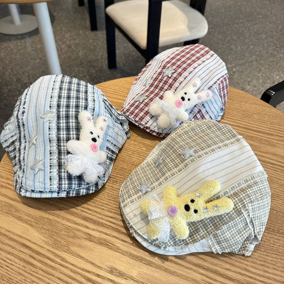 Patchwork Plaid Cotton Cap with Decorative Details(red) - RnR Galore