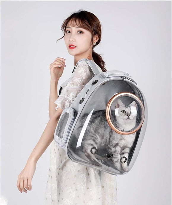 Grey Transparent Pet Space Capsule Backpack for Small Pets