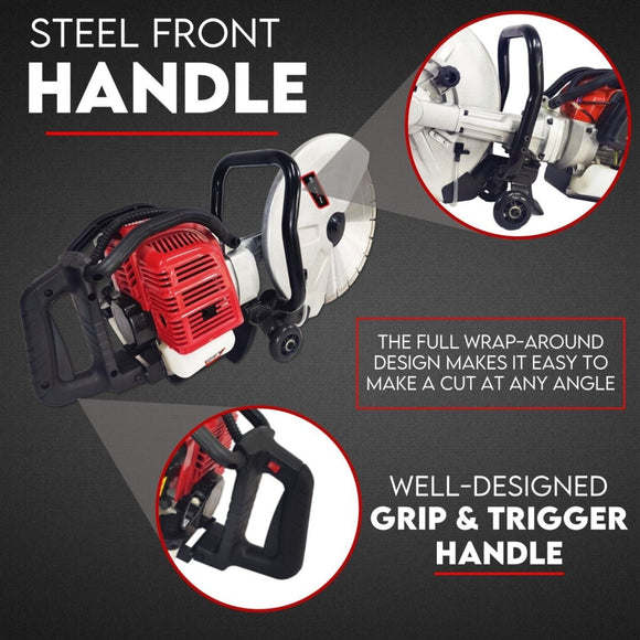 Petrol Demolition Saw 75CC Concrete Cut Off Wet Demo Road Cutter Brick 350MM - RnR Galore