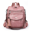 Pink Chic Women's PU Leather Convertible Backpack - Anti - Theft Design, Multi - Pocket Shoulder Bag with Tassel - RnR Galore