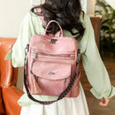 Pink Chic Women's PU Leather Convertible Backpack - Anti - Theft Design, Multi - Pocket Shoulder Bag with Tassel - RnR Galore