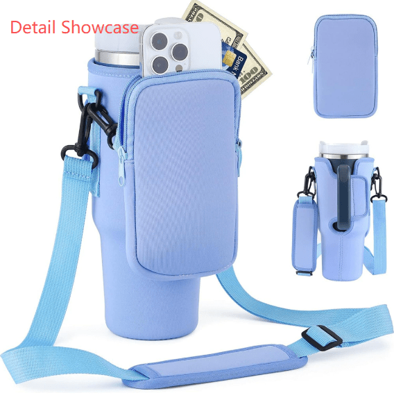 Pink Crossbody Tumbler Carrier with Detachable Wallet Pouch and Adjustable Strap - RnR Galore