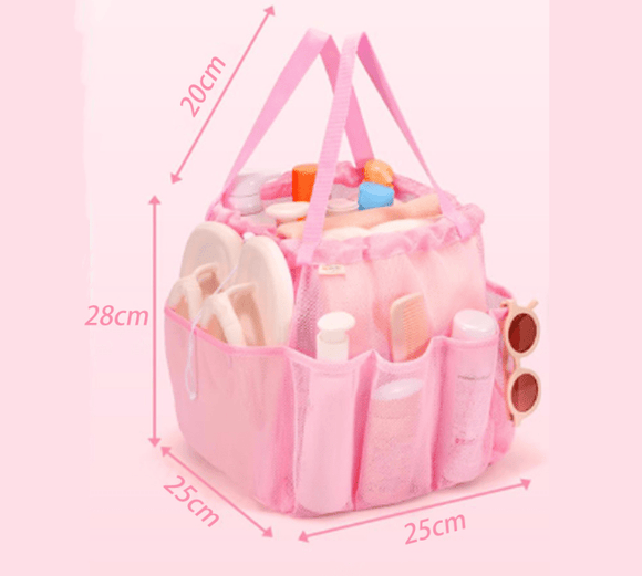 Pink Large Multi - Pocket Mesh Beach Tote Bag - Quick - Dry Travel & Gym Organizer with Drawstring Closure - RnR Galore