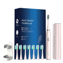 Pink Sonic Rechargeable Electric Toothbrush with 8 Heads & Travel Case - 5 Brushing Modes & Smart Timer(USB) - RnR Galore