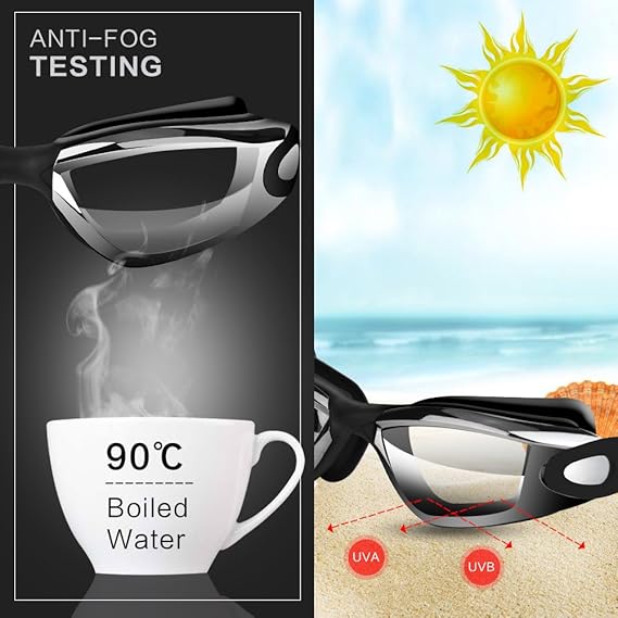 Pink Swim Goggles Set with Cap, Nose Clip, Earplugs & Case: Anti - Fog UV Protection for Men & Women - RnR Galore