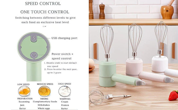 Pink Wireless charging handheld mixer, 30W with three - speed settings. Dual whisk heads designed for whipping eggs, cream, and batter. Suitable for both kitchen and outdoor use, also an ideal gift. - RnR Galore