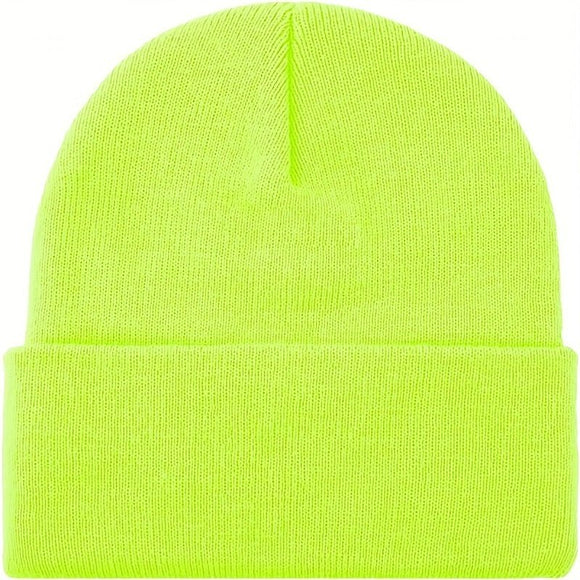 PLAIN BEANIE Unisex Mens Womens Winter Warm Hat Ski Cap Knit One Size - Fluro Yellow - RnR Galore